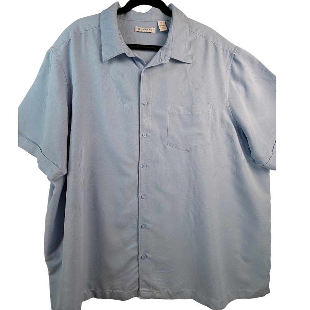 Cubavera Mens 3X Light Blue Tone on Tone Tropical Hibiscus Short Sleeve Shirt